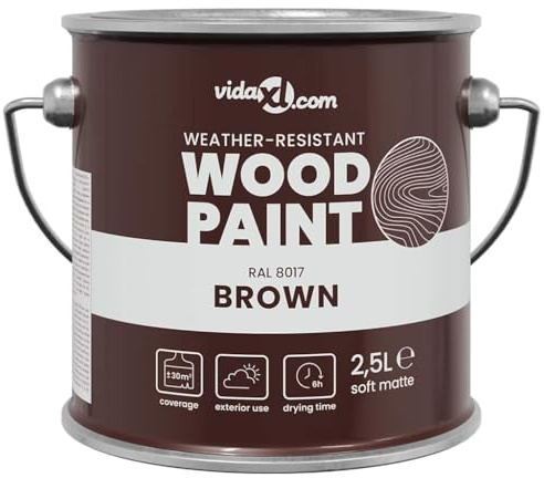 vidaXL Pintura para Madera Marrón 2,5 L Impresión en Pared, Pintura para Madera Exterior, Impermeable, de Secado rápido, bajo Olor, Ideal para un Acabado Duradero