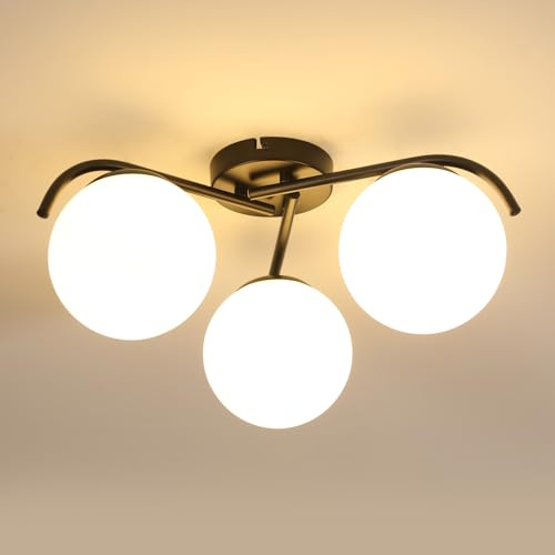 Mckalen Moderne Deckenleuchte Gastor E27, 3-Flammig Deckenlampe aus Weiß Glas Globe, Rund Glas Leuchte Wohnzimmerlampe mit E27 Lampenfassung für Schlafzimmer Küche Esszimmer (Ohne Leuchtmittel)