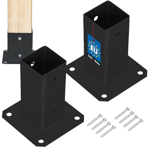 KOTARBAU® 2 stycken Stolpfot - Stolpsko - för Trästolpar - 60 x 60 mm - Stolphållare - för Fastskruvning - Stål - Pulverlackerad - Svart
