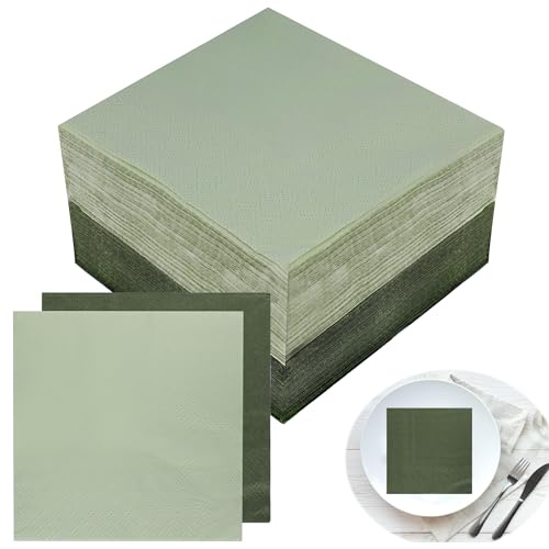 IETWATE Servietten Grün 100 Stück: 2-Lagig Servietten Hochzeit, 25x25cm Native Holzfaser Servietten Salbeigrün, Gefaltet Serviette Eukalyptus Grün für Hochzeiten Braut Geburtstag Party Abendessen
