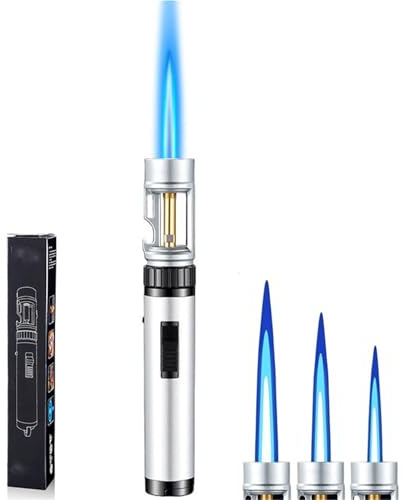 BXFFFCEO Briquet Torche, Briquet de Camping avec décapsuleur de bière, avec Verrouillage de sécurité, Rechargeable, Flamme Jet Coupe-Vent,(White)