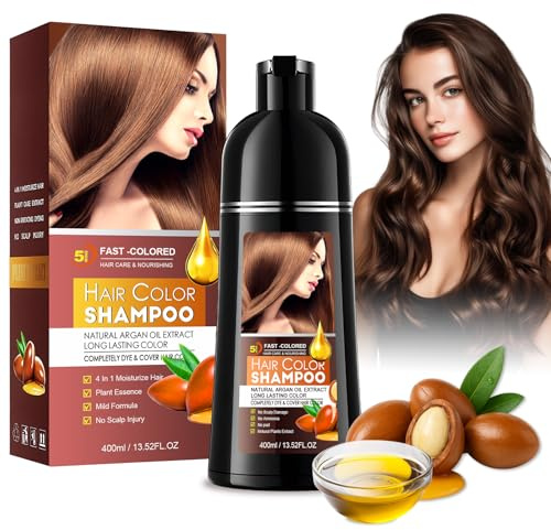 Hair Dye Shampoo,Farbshampoo Braun,Braun Tönungsshampoo,NatüRliche Haarfarbe Gegen Graue Haare & Bart,Schnelle Wirkung Und Pflegewirkung,Sofort-Haarfarben-Shampoos,400ml