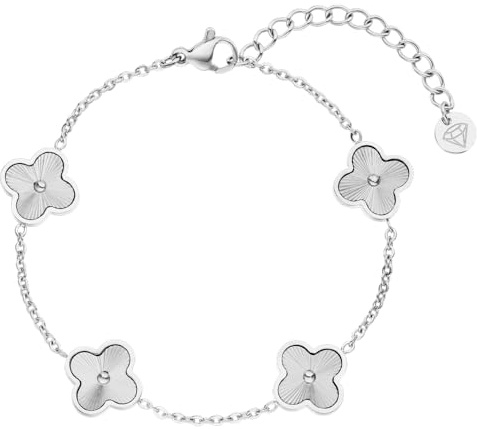 DIAMOND MODE Kleeblatt Armband Damen Gold – Schmuck 18K vergoldet, Shine Clover, Chirurgenstahl 316L, wasserfest, verstellbar 16–20 cm – Geschenk
