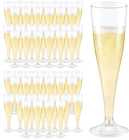Eidoct Reusable Champagne Glasses 150ml Champagne Flutes 50-Piece Set Clear Stemmed Glasses Cocktail Glasses Prosecco Glasses Ideal for Weddings, Birthdays, Parties, Celebrations, Dinners, Barbecues