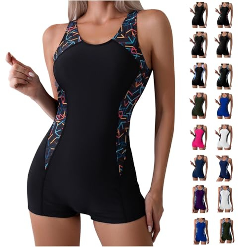 Maillot de Bain Femme 1 Pieces Maillots de Bain Push up Gainant Ventre Plat Swimsuit de Plage Amincissant Style Shorty Monokini Swimwear pour Entraînement, Surf, Sources Thermales, Fêtes à la Piscine