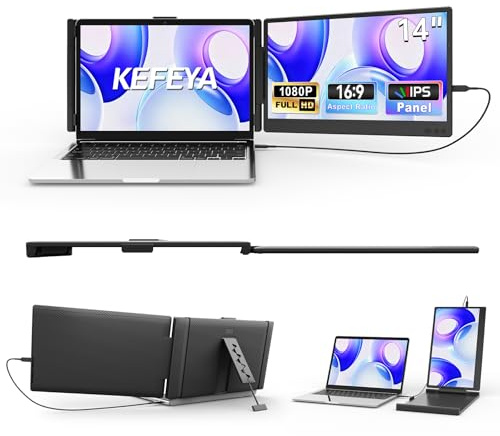 KEFEYA 14” Monitor Portatil FHD 1080P IPS Extensor Pantalla Portatil Laptop Screen Extender Plug & Play para Windows, Mac, Android, PS5 para Laptops 13-17.3