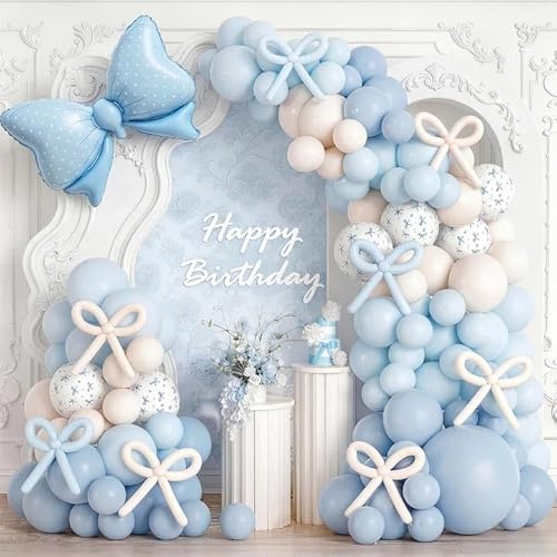 152pc Geburtstagsdeko Blau Weiße Luftballons Girlande Geburtstag Deko Mädchen Kinderluftballons Blau Schleifen Folienballon Prinzessin Babyparty Hochzeit Party Deko Kinder Mädchen Geburtstagsdeko