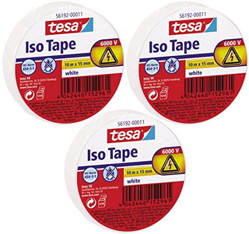 Tesa 56192 ISO Tape - Isolierband, 10 m x 15 mm 3 Rollen bianco