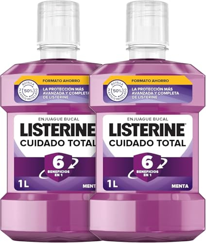 Listerine Cuidado Total (pack de 2 x 1 L), enjuague bucal con flúor, colutorio bucal con 6 beneficios en 1, elixir bucal para una limpieza bucal completa (El embalaje puede variar)
