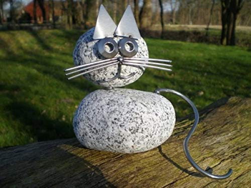 Edelstahlfigur Katze Gartendekoration aus Edelstahl und Granit