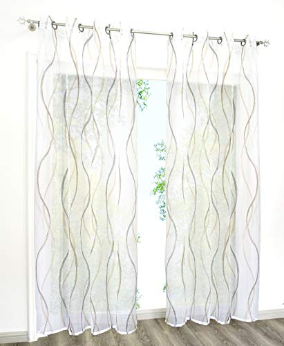 BAILEY JO 1er-Pack Gardinen mit Wellen Druck Design Vorhang Transparent Voile Vorhänge (BxH 140x145cm, Bunt Sand mit Ösen)