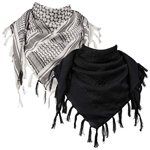 FREE SOLDIER Halsduk/Huvudduk Shemagh, 100% bomull Pali Scarf Taktisk Scarf Arabian Desert Scarves Unisex triangelscarf, 110 * 110 cm, Svartvitt set