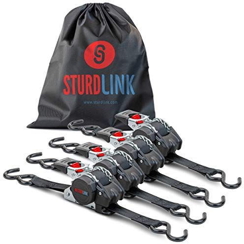 Automatik Spanngurt 3m 25mm mit S Haken 300kg/600kg | Set von 4 Spanngurte Selbstaufrollend | Automatischer Spanngurtwickler/Spanngurtaufroller | Zurrgurt für Pkw Anhänger Quad Motorrad EN 12195-2