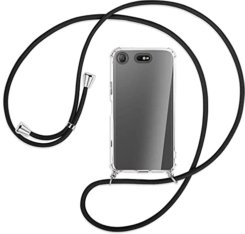 mtb more energy® Handykette kompatibel mit Sony Xperia XZ1 Compact (4.6'') - schwarz - Smartphone Hülle zum Umhängen - Anti Shock Full TPU Case