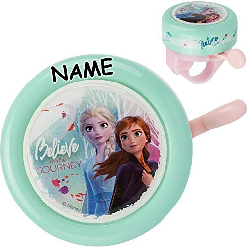 Fahrradklingel - die Eiskönigin - Frozen - inkl. Name - Ding Dong - 2 Klang - stabiles Metall - UNIVERSAL Klingel für das Fahrrad/Jungen Mädchen - kleine Le..