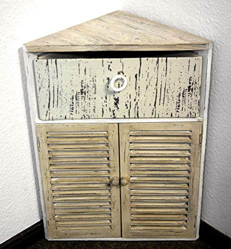 GeKi Trend Chabby Chic Eckschrank klein Kommode Holz 1 Schublade und Lamellentür 63 cm H Landhaus Vintage Möbel Badezimmer Wohn-Deko Schlafzimmer