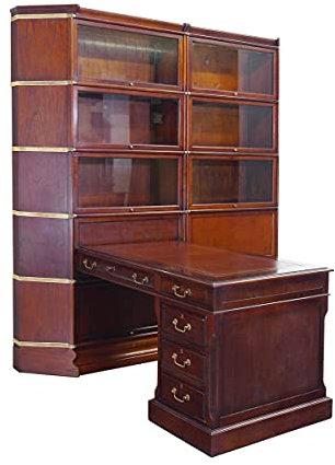 Antike Fundgrube Wandregal mit Schreibtisch Studio Globe Wernicke aus Mahagoni | Steckbares Regal-System | B: 220 cm (10214)