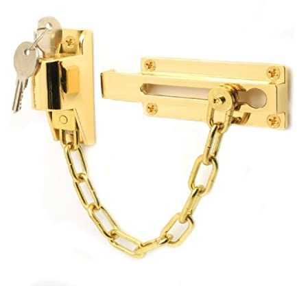 Vision4ever 1x Brass Locking Door Chain & Screw Home Safety Guard Gold Front Back Useful for Home