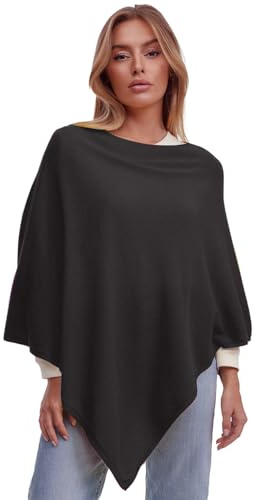 Glamexx24 dam stickad poncho enfärgad cape finstickad XXL tröja – elegans, stil och komfort i ett, Mörkbrun, L-XL