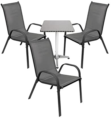 Mojawo Luxus Bistrogarnitur Gartengarnitur - 4-teilig - Tisch Glas/Metall 60x60xH70cm + 3 Stapelstühle Anthrazit