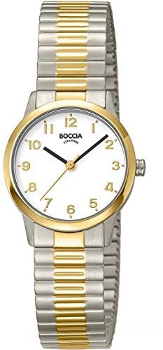 Boccia Titanium Damen Armbanduhr mit Gehäuse aus Titan, in der Farbe: Silber/Gold, Armband aus: Titan, Gehäusedurchmesser: 26.5 mm, 3318-03