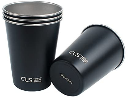 Egurs 4-teiliges 350 ml Camping Edelstahl Becher Metallbecher mit Aufbewahrungstasche Tragbar Stapelbare Schnapsbecher Trinkbecher Edelstahlbecher Campingbecher Outdoor Camping Geschirr Schwarz