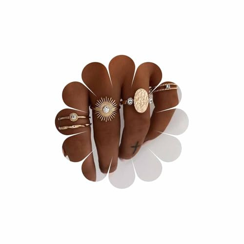 Wendalern Boho Perle Knöchel Joint Ringe Gold Sonne Knöchel Stapelbar Ringe Set Vintage Strass Geometrischen Ring Schwanz Ring Zeigefinger klingeln Schmuck Für Frauen Teenager-Mädchen