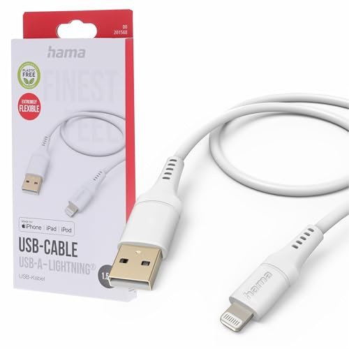 Hama Ladekabel „Flexible“ USB A auf Lightning, Silikon, 1,5m (iPhone Ladekabel, Lightning Kabel, iPhone 14 13 12 11 Pro Max Plus mini SE XS Max XR X 8 7, iPad Pro Air mini, MFI zertifiziert) weiß
