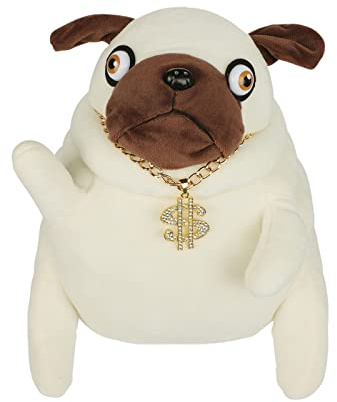 Puppe Mops Happi Hund Stoffpuppe mit Kette PP Baumwolle Plüschtier Süße Kuschelpuppe Kuscheltier Kinder Plüsch Spielzeug Cartoon Plüschpuppe Püppchen als Geschenk für Kindertag Geburtstag Weihnachten