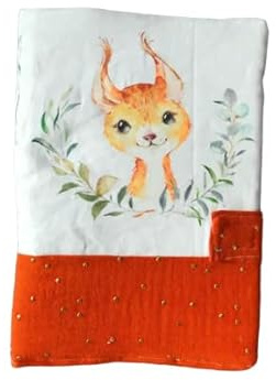 Protege carnet de santé, thème écureuil et double gaze rouille pois doré, idée cadeau naissance,liste de naissance, fabrication française