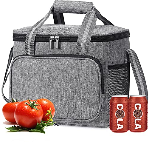 15L Kühltasche Picknicktasche Klein Faltbar Thermotasche für Essen Isoliertasche Wasserdicht Lunchtasche für Herren Damen Gefriertasche Kühltaschen für Unterwegs Camping Auto Büro Schule Arbeit, Grau