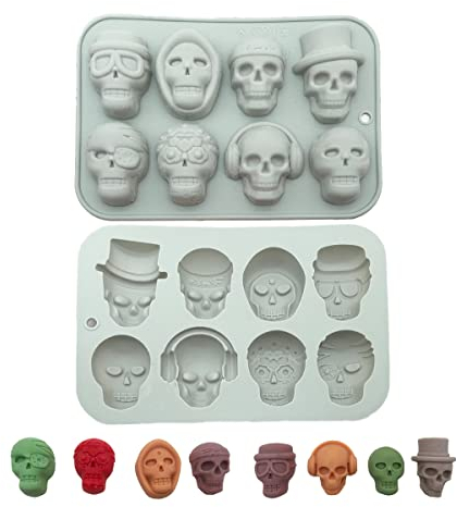 WYAHYQ 2 piezas calavera silicona molde chocolate molde praliné molde hornear molde cubito hielo Halloween calavera moldes fundición moldes resina epoxi