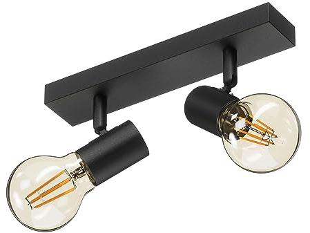 Klighten Focos de Techo E27 Ajustables y Giratorios, Negro, Lámpara Techo Vintage Industrial Interior, Plafón para Corridor, Dormitorio, Cocina, 26cm, Sin Bombilla