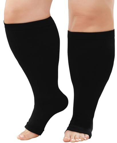 ZFSOCK Calze a Compressione Graduata Uomo Donna: Calzini Contenitivi Taglie Forti Obesi Polpaccio Punta Aperta Oversize Gambaletti 20-30mmHg per Vene Varicose Circolazione Gravidanza Nero 4XL 1 Paia
