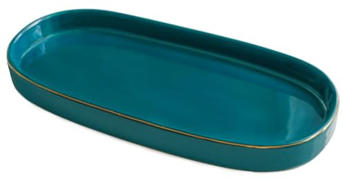 Badezimmer-Tablett, oval, Keramik, dekoratives Parfümkerzentablett für Badezimmer/Küche, 25,4 x 12,7 cm, Grün