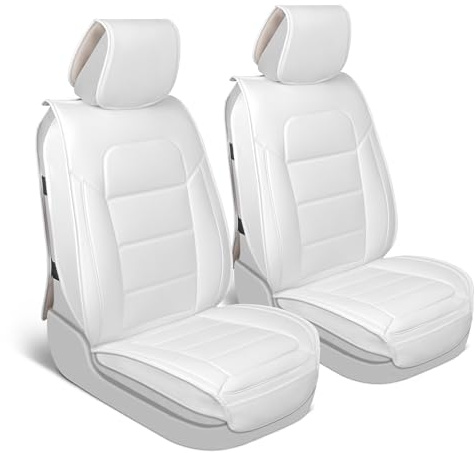 MotorBox Coprisedili anteriori classici in ecopelle, set da 2 pezzi, per auto, camion e SUV, semi-universali, con imbottitura in stile Napa, con protezione interna, eleganti, resistenti, facili da