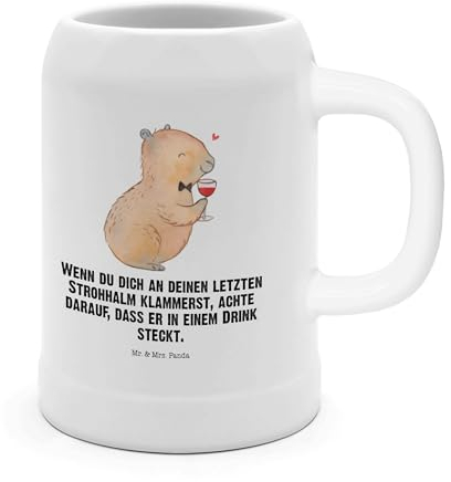 Mr. & Mrs. Panda Bierkrug Capybara Wein - Geschenk, Krug, Zeichnung, Oktoberfest, Maßkrug Mit Gravur, für Weinkenner, Adrette Tiere, Handgezeichnetes, Deckel, Lustige Sprüche, Sommerfest
