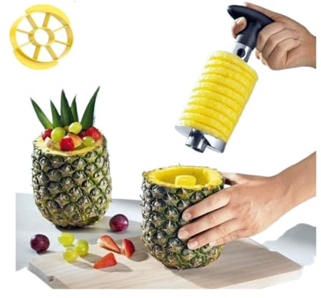 Ananasentkerner und -hobel, All-in-One-Ananas-Werkzeug, Schäler, Stielentferner mit scharfen Klingen, Edelstahl, Obst-Ananas-Schäler, Entkerner für Zuhause und Küche (schwarz)