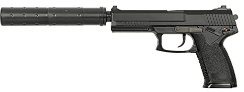 Pistola Airsoft GNB Gas no blowback MK23 Socom STTI ST23 Negra balines 6 mm Potencia 1 Julio réplica Escala 1:1. Incluye silenciador Dummy