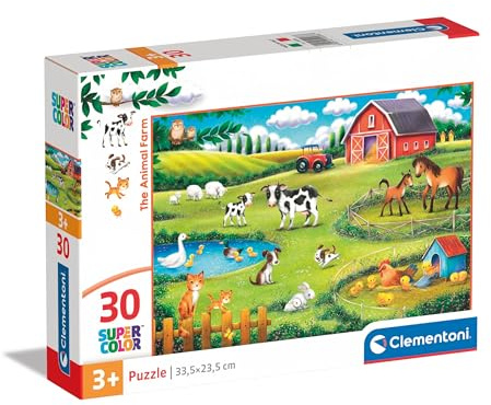 Clementoni- Supercolor The Farm-30 Pezzi Bambini 3 Anni, Puzzle Animali, Illustrazione, Made in Italy, Multicolore, 20286
