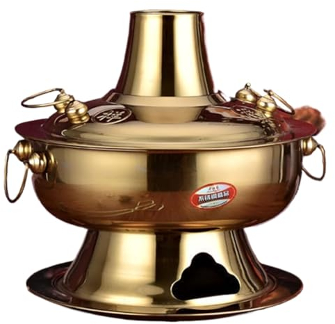 Olla caliente china de cobre, caldera de sopa tradicional de acero inoxidable, utensilios de cocina al aire libre, estufa de picnic, olla de cocina, olla de estofado, queso fondue para el hogar,
