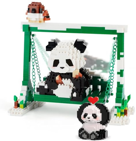Vintoney Schwingende Schaukel 2 in1 Panda Mini Bausteine Panda Klemmbausteine Building Block Sets Panda Spielzeug Bricks Tiere Figuren 869 Stücke Baustein für Erwachsene, Kinder ab 9-D