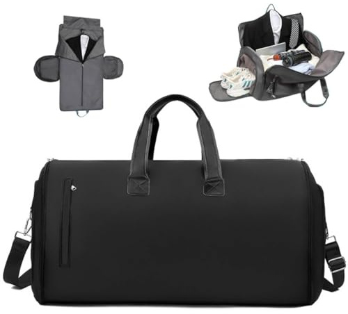 YADEZZN Suit Carrier Duffle Bag, Convertible Garment Bags, 2 in 1 Hanging Suitcase Suit Travel Bags, Suit Bag for Men with Shoe Compartment (Black)