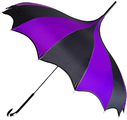 Gothic Rebel Dark Wing Pagoden-Regenschirm mit Streifen (Schwarz und Lila)