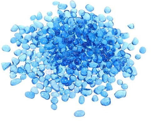 QUARKZMAN Runde Feuer-Glasperlen, Glas-Murmeln, Glas-Kieselsteine, Vasenfüllperlen Edelsteine für Fischtank Aquarium 6-9mm 500g/1,1 lbs Himmelblau
