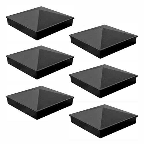 ZXNhome 3 x 3 Aluminium Alloy Fence Post Caps Pressure Fit 6Pcs Pyramid Post Caps Cover Perfect, with Matte Finish Powder Coated Surface for Fence Wood Post of Decks, Garden or Corridors (Black)