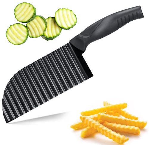 Kasanni Cortador Ondulado de Patatas y Papas Fritas - Cuchillo Arrugado de Acero Inoxidable Profesional para Verduras, Ensaladas y Frutas