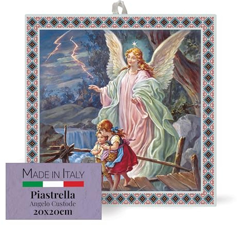 FRATELLI BONELLA - Piastrella Ceramica 20x20 cm Raffigurante l'Angelo Custode - Figura Sacra