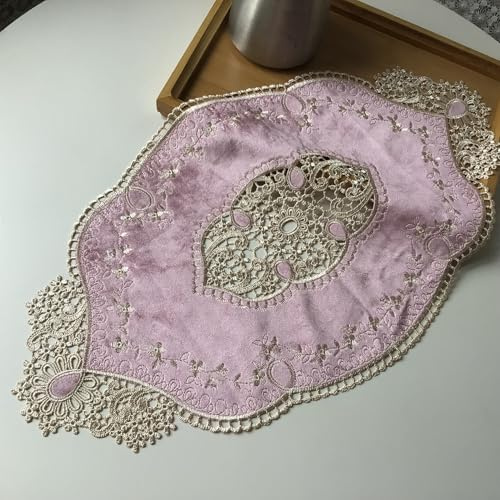Yulakes Retro Französisch Ovale Deckchen Placemat, Elegante Samt Tischsets Vasenmatten Stickerei für den Heimgebrauch Küche und Esszimmer 51 x 29 cm (Rosa)