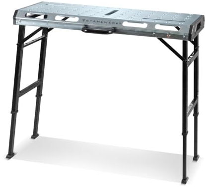 STAHLWERK Tavolo per saldatura mobile AWT-930 ST 1068 x 532 mm, regolabile in altezza, pieghevole, tavolo da lavoro | tavolo di montaggio con area di sollevamento 705 – 930 mm, portata 450 kg e